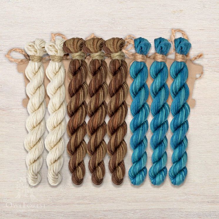  Набор ниток OwlForest для схем «Индейские мотивы» (ПНК) 3 цвета «Цапля» 28 каунт в 2 нити НМул-ИМЦ169-2282-3