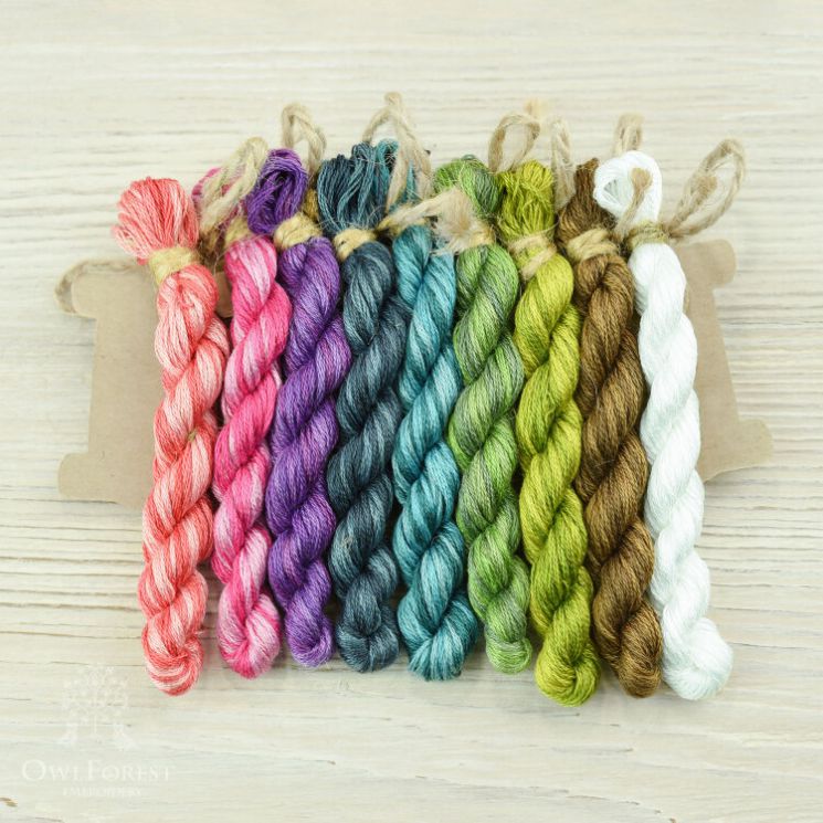 НМул-Кол-3322 Набор ниток OwlForest для схемы «Колибри» (DMC) 28, 32, 36 каунт в 2 нити, 40 каунт в 1 нить