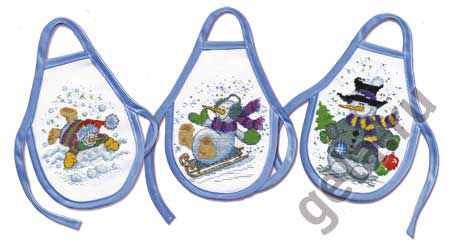12.001.01 Набор для изготовления фартучков на бутылки Марья Искусница "Снеговики" по рис. О.Куреевой, 3 шт